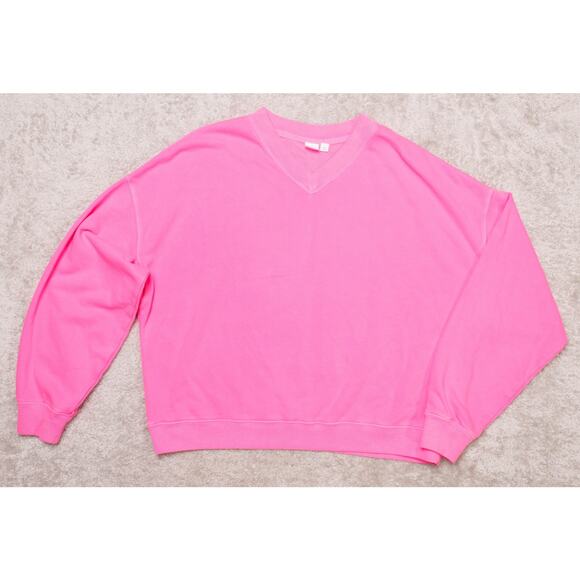 Gap Atomic Pink French Terry Oversized V Neck Sweatshirt Womens Size M NWOT - Picture 1 of 12